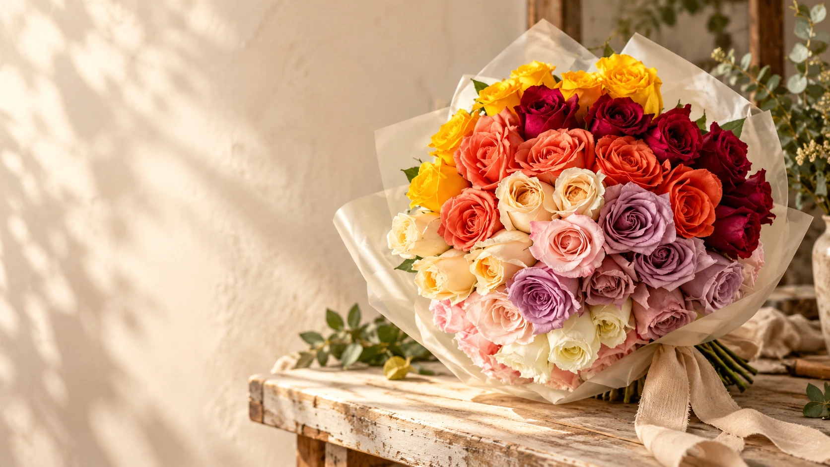 Fotografia de campanha inspirada no buquê de rosas em degradê da Cio da Terra